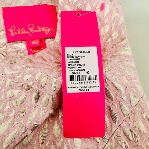 LILLY PULITZER ABREE PEPLUM DRESS  METALLIC PROSECCO PINK LAGOON JACQUARD - Picture 9 of 9